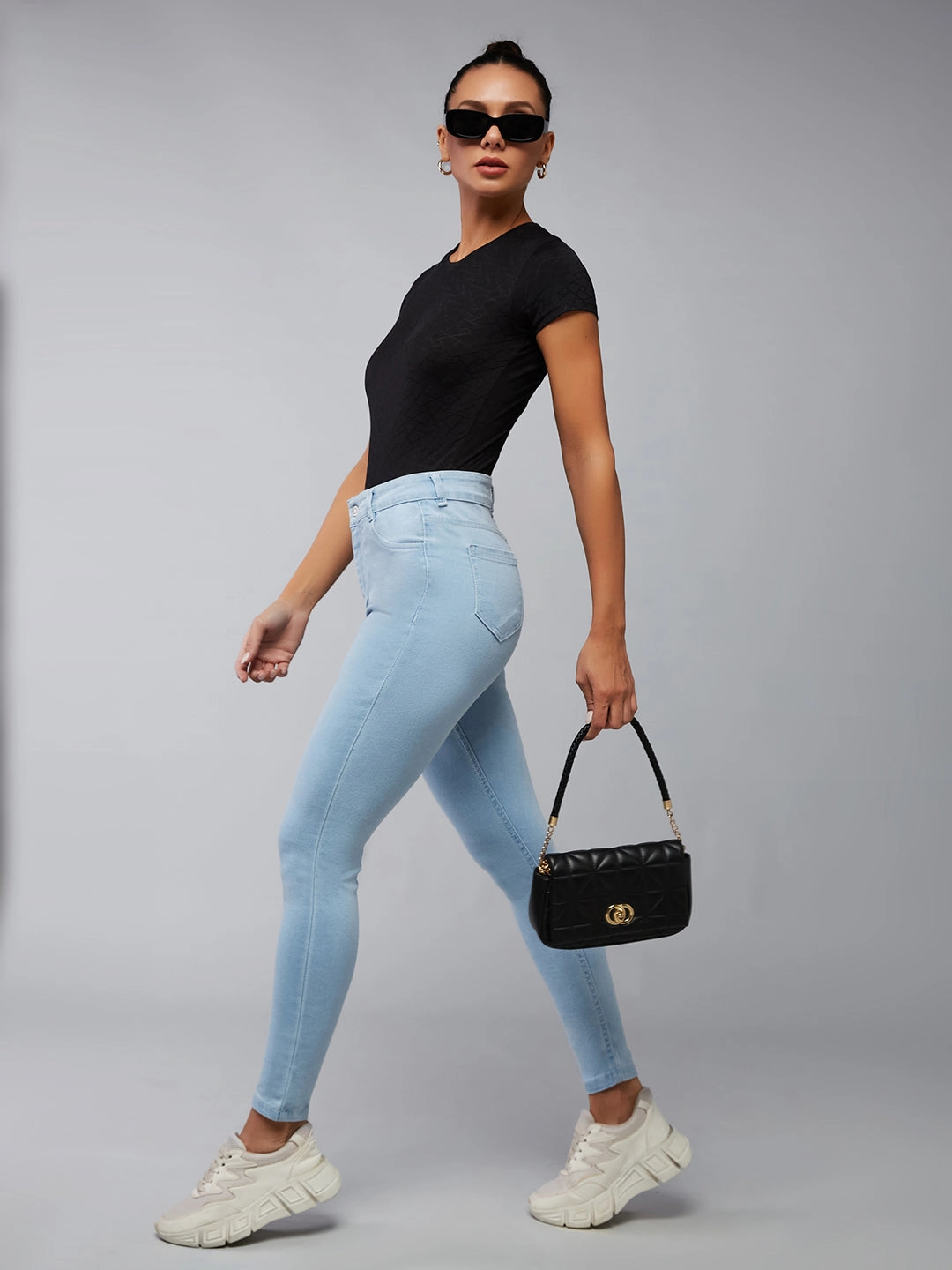 24/7 Comfort Light Blue Skinny Fringed Hemline Detailing High-Rise Cropped Solid Stretchable Denim Jeans Relaxed Comfort