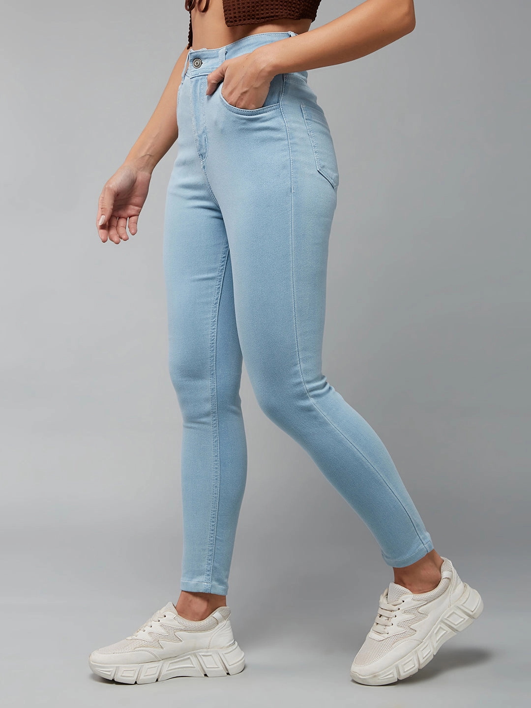 24/7 Comfort Light Blue Skinny High-Rise Distressed Cropped Denim Jeans Weekend Style Casual Parent Style