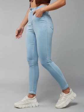 24/7 Comfort Light Blue Skinny High-Rise Distressed Cropped Denim Jeans Weekend Style Casual Parent Style