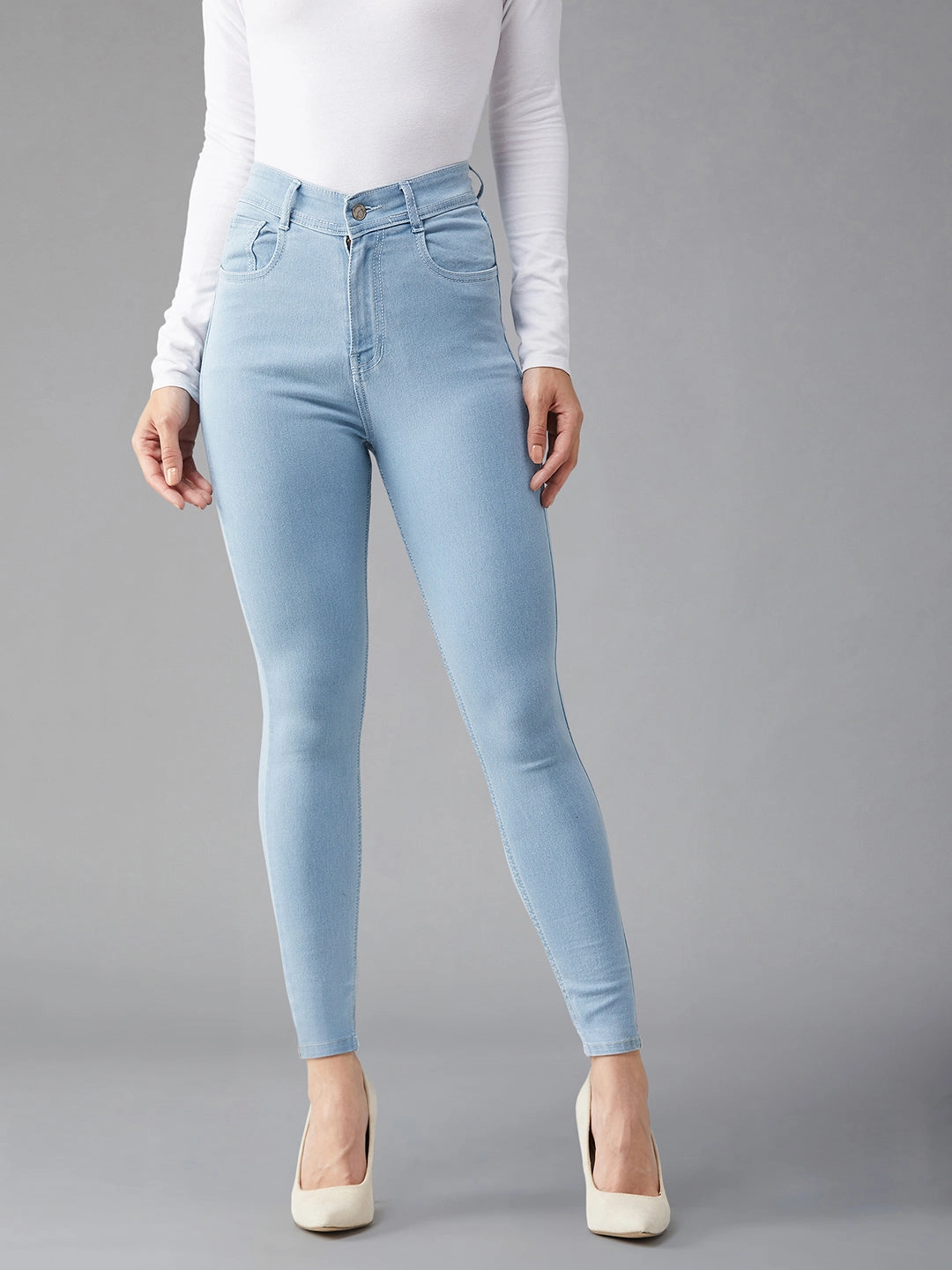 clean design Colorfast Dyeing Method 24/7 Comfort Light Blue Skinny High-Rise Distressed Denim Jeans