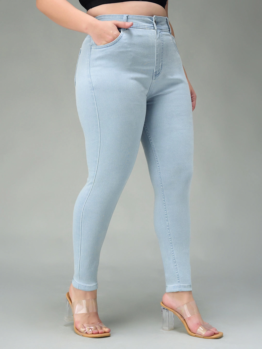 Beach Day Sustainable Timeless Design 24/7 Comfort Light Blue Skinny High-Rise Distressed Ice-Wash Denim Jeans