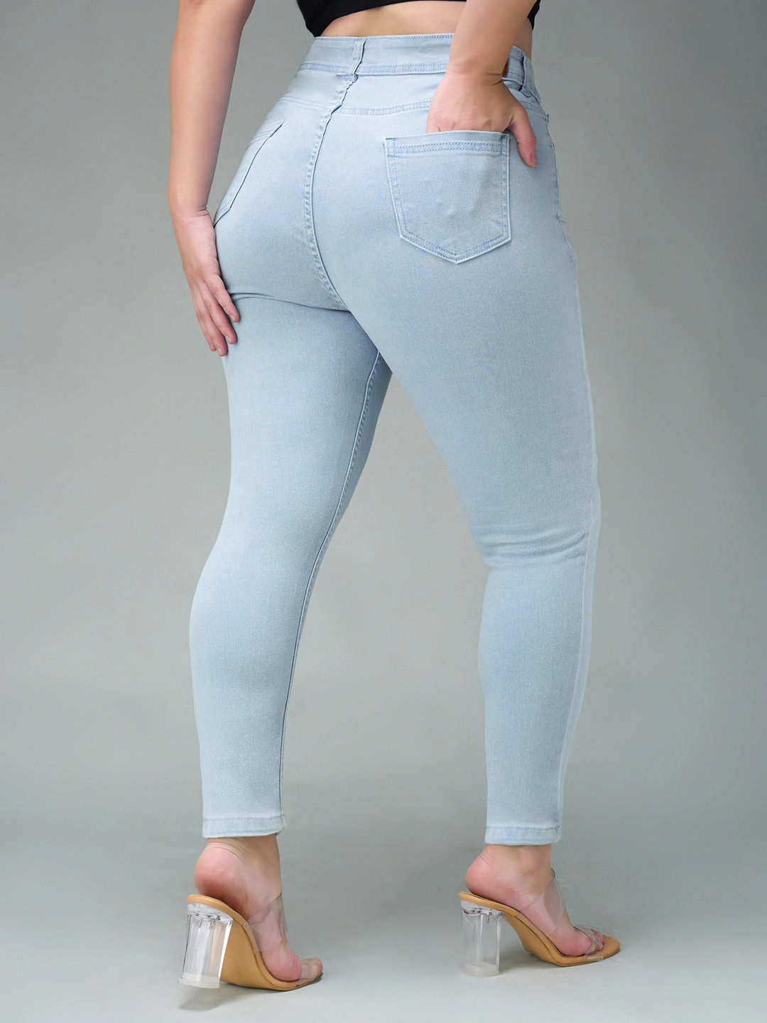 24/7 Comfort Light Blue Skinny High-Rise Distressed Ice-Wash Denim Jeans Classic Comfort Quick Dry Technology
