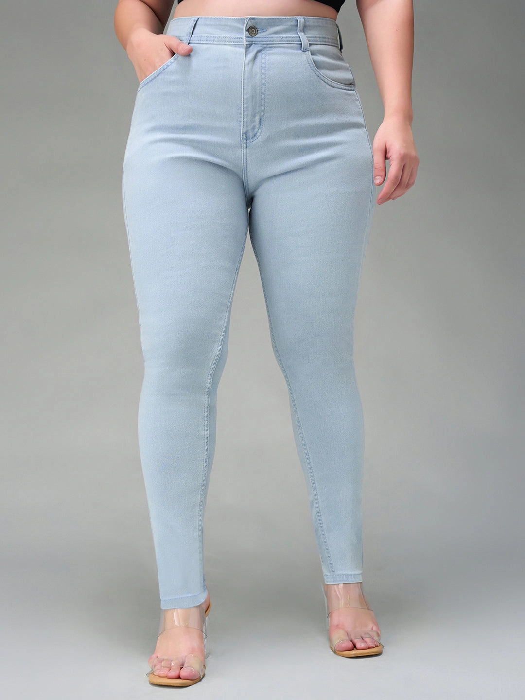 24/7 Comfort Light Blue Skinny High-Rise Distressed Ice-Wash Denim Jeans Premium Professional Wear Unisex Wear