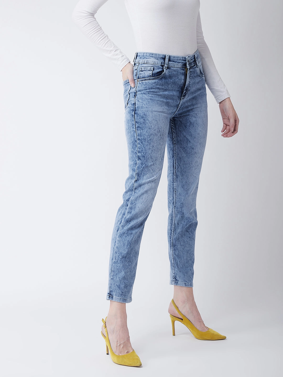 24/7 Comfort Light Blue Slim-Fit High-Rise Stretchable Denim Jeans Relaxed Mood