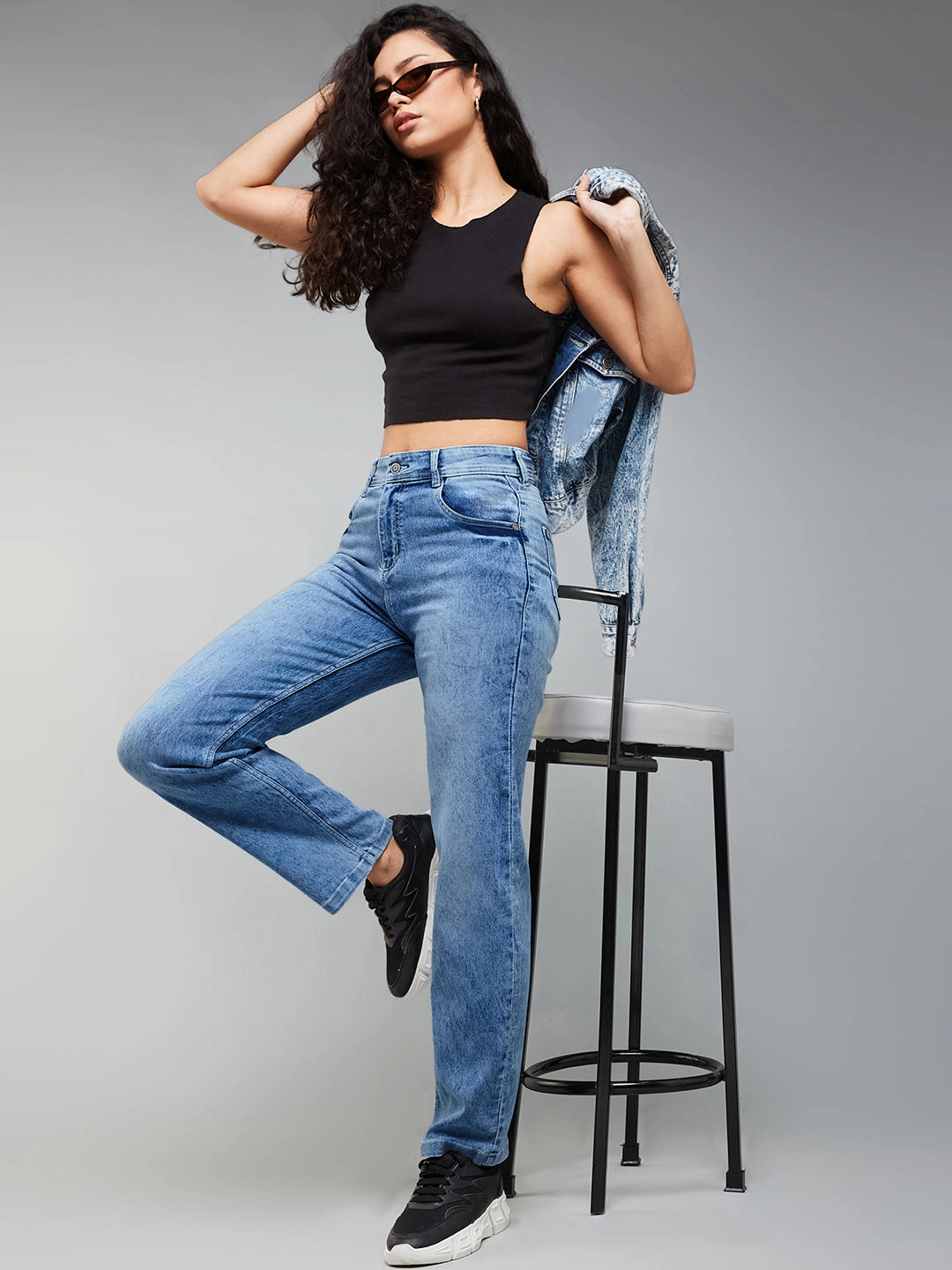 24/7 Comfort Light Blue Wide-Leg Fit High-Rise Stretchable Denim Jeans Style Focus