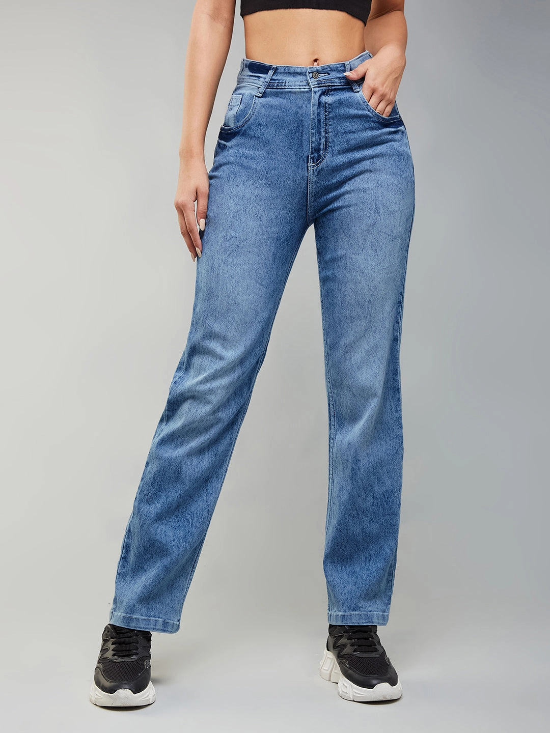 24/7 Comfort Light Blue Wide-Leg Fit High-Rise Stretchable Denim Jeans Vibrant Formal