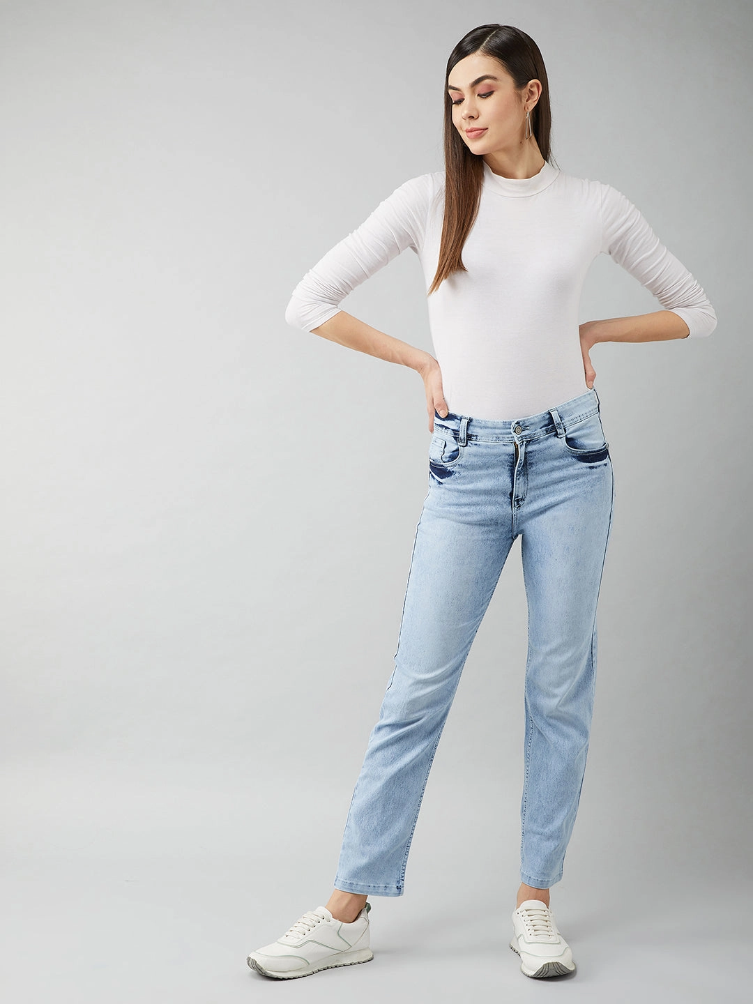 Active Lifestyle 24/7 Comfort Light Blue Wide-Leg Fit High-Rise Stretchable Denim Jeans