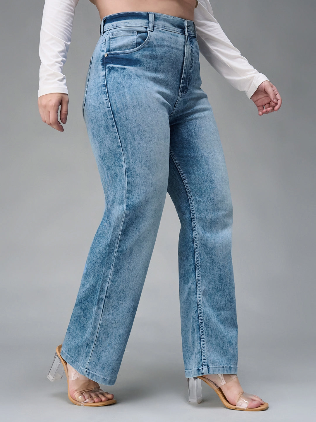 24/7 Comfort Light Blue Wide-Leg Fit High-Rise Stretchable Denim Jeans Work Ready Neutral Premium Party Look