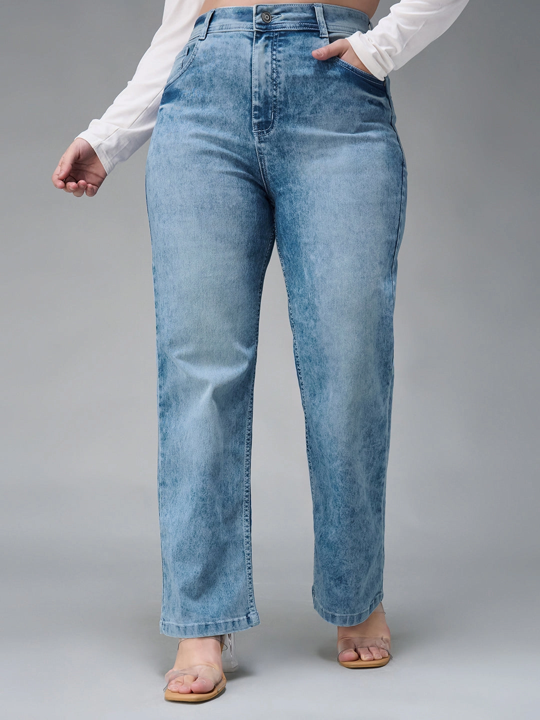 Chill Mode 24/7 Comfort Light Blue Wide-Leg Fit High-Rise Stretchable Denim Jeans