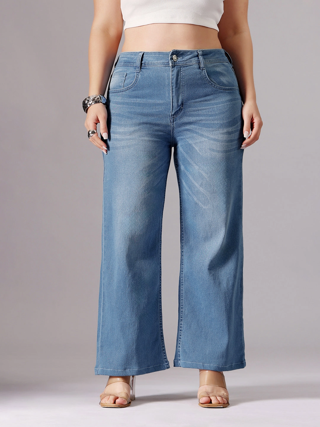 24/7 Comfort Light Blue Wide-Leg fit Mid-Rise Regular Length Stretchable Denim Jeans Base Style Modern Vibes