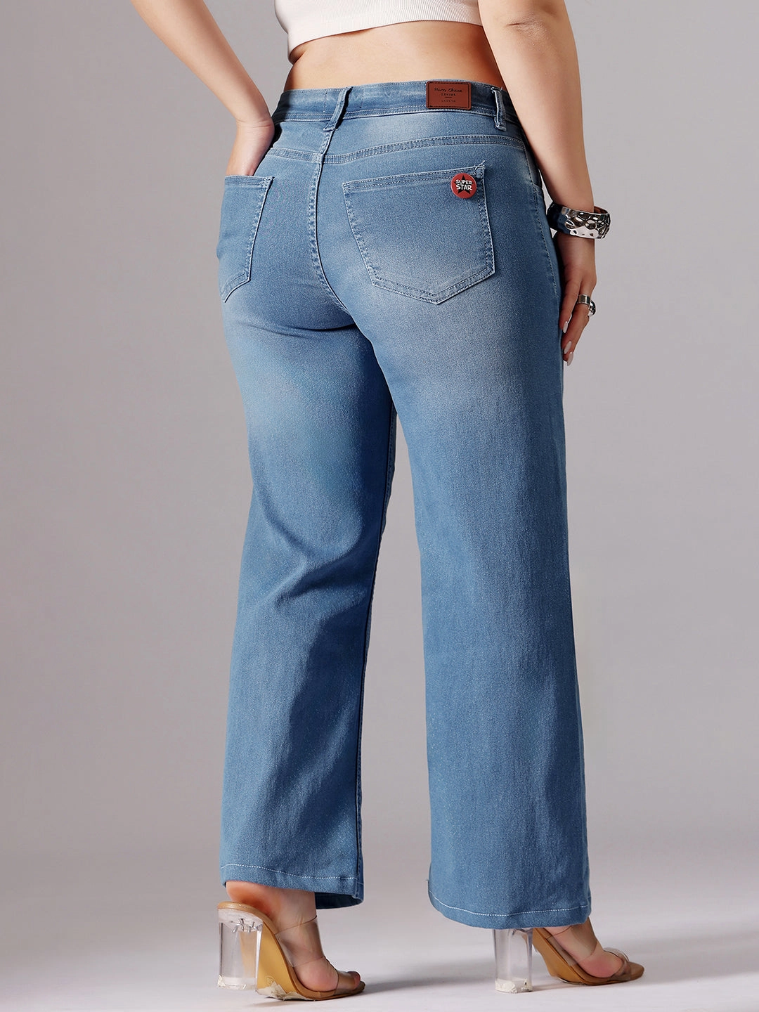 Vintage Wash 24/7 Comfort Light Blue Wide-Leg fit Mid-Rise Regular Length Stretchable Denim Jeans