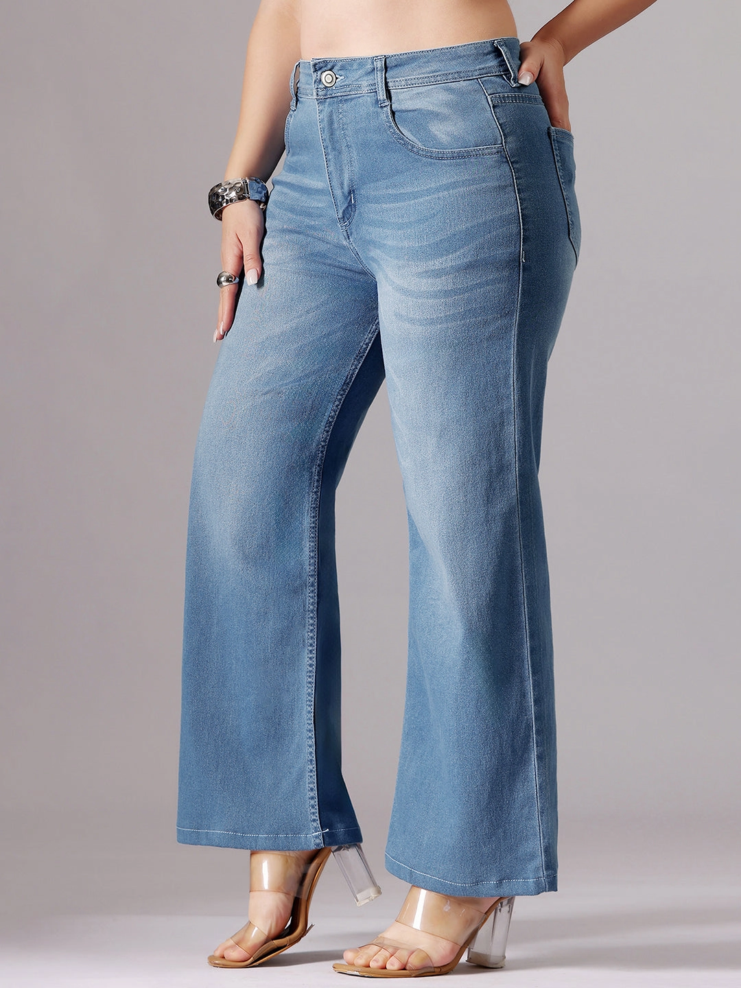Urban Ready Vibrant Design 24/7 Comfort Light Blue Wide-Leg fit Mid-Rise Regular Length Stretchable Denim Jeans