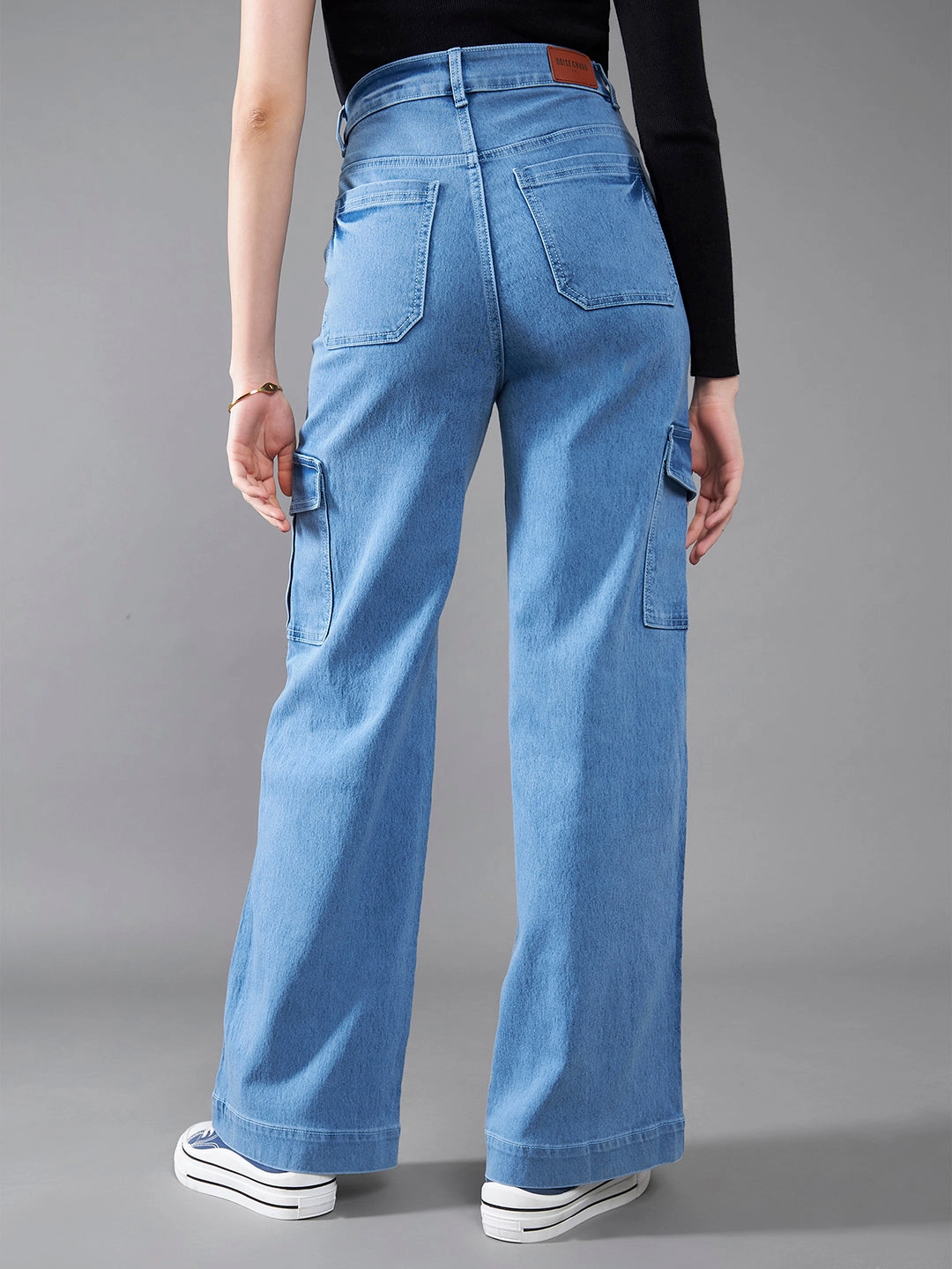 Textured Loose Luxury Beach Day Minimalist Style Youth Style 24/7 Comfort Light Blue Wide-Leg High-Rise Stretchable Cargo Denim Jeans