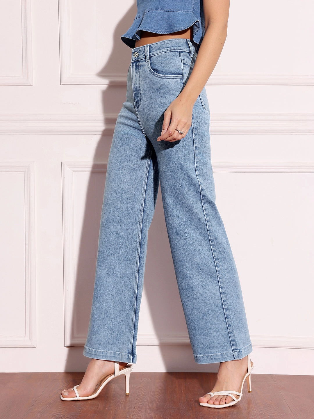 Leisure Wear Casual Friday Durable Athlete Fit 24/7 Comfort Light Blue Wide-Leg High-Rise Stretchable Denim Jeans