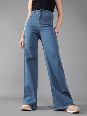 24/7 Comfort Mid-Blue Wide-Leg High-Rise Stretchable Denim Jeans Flexible Style
