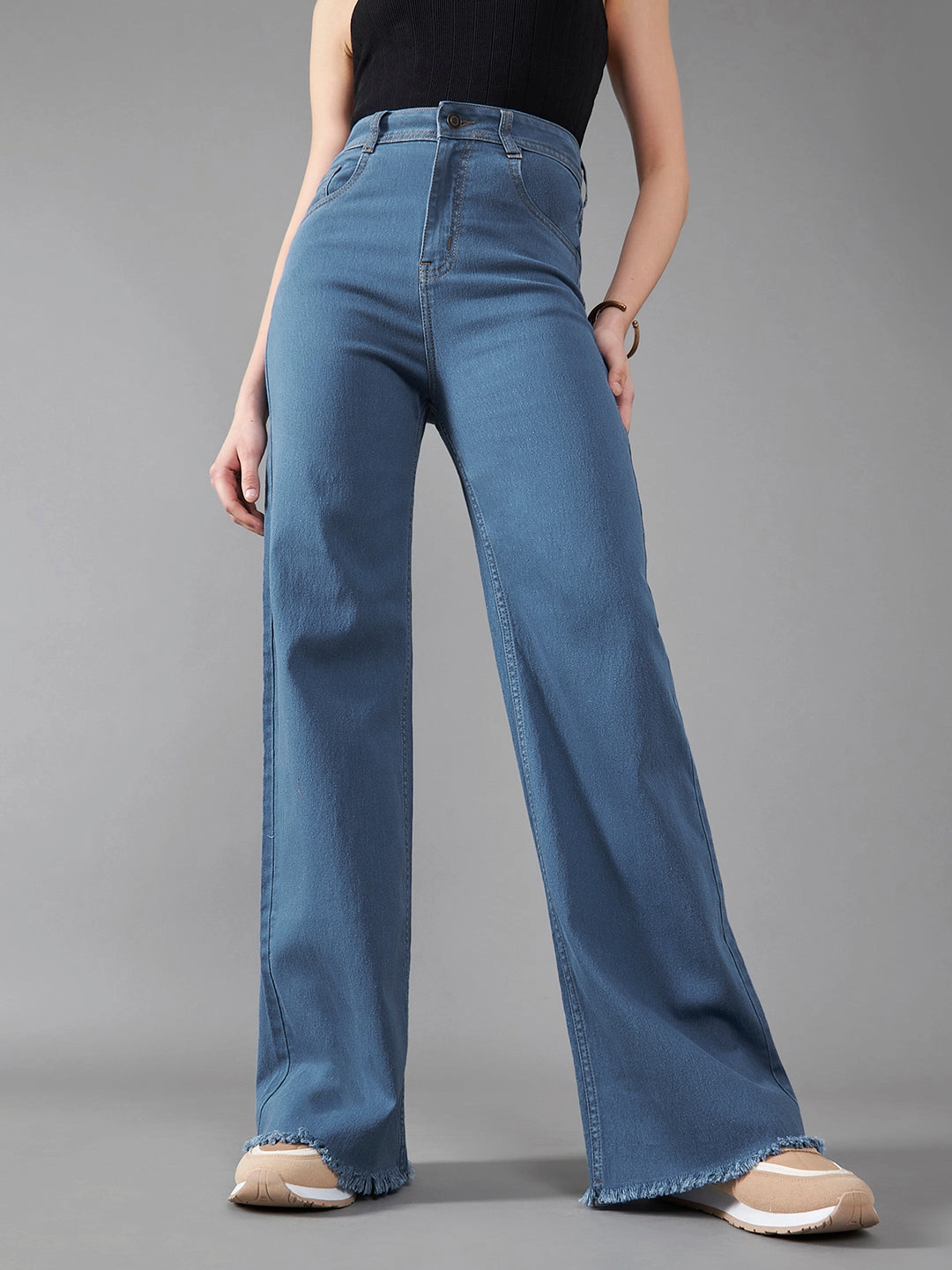24/7 Comfort Mid-Blue Wide-Leg High-Rise Stretchable Denim Jeans Flexible Style
