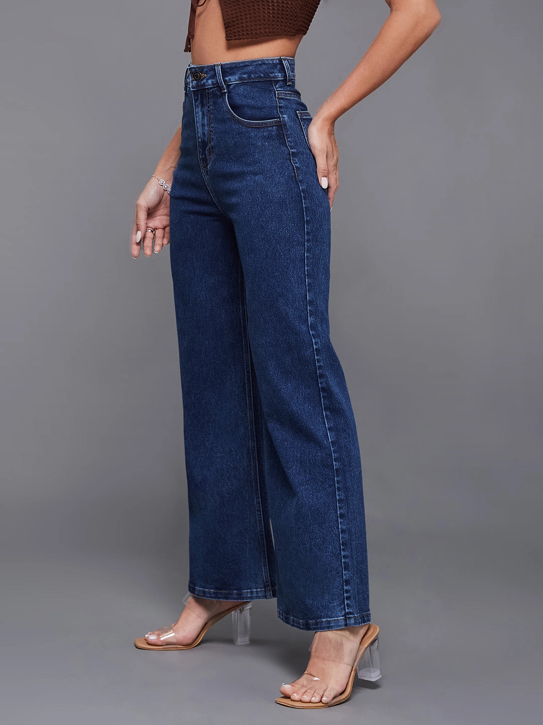 Motion Ease 24/7 Comfort Mid-Blue Wide-Leg High-Rise Stretchable Denim Jeans