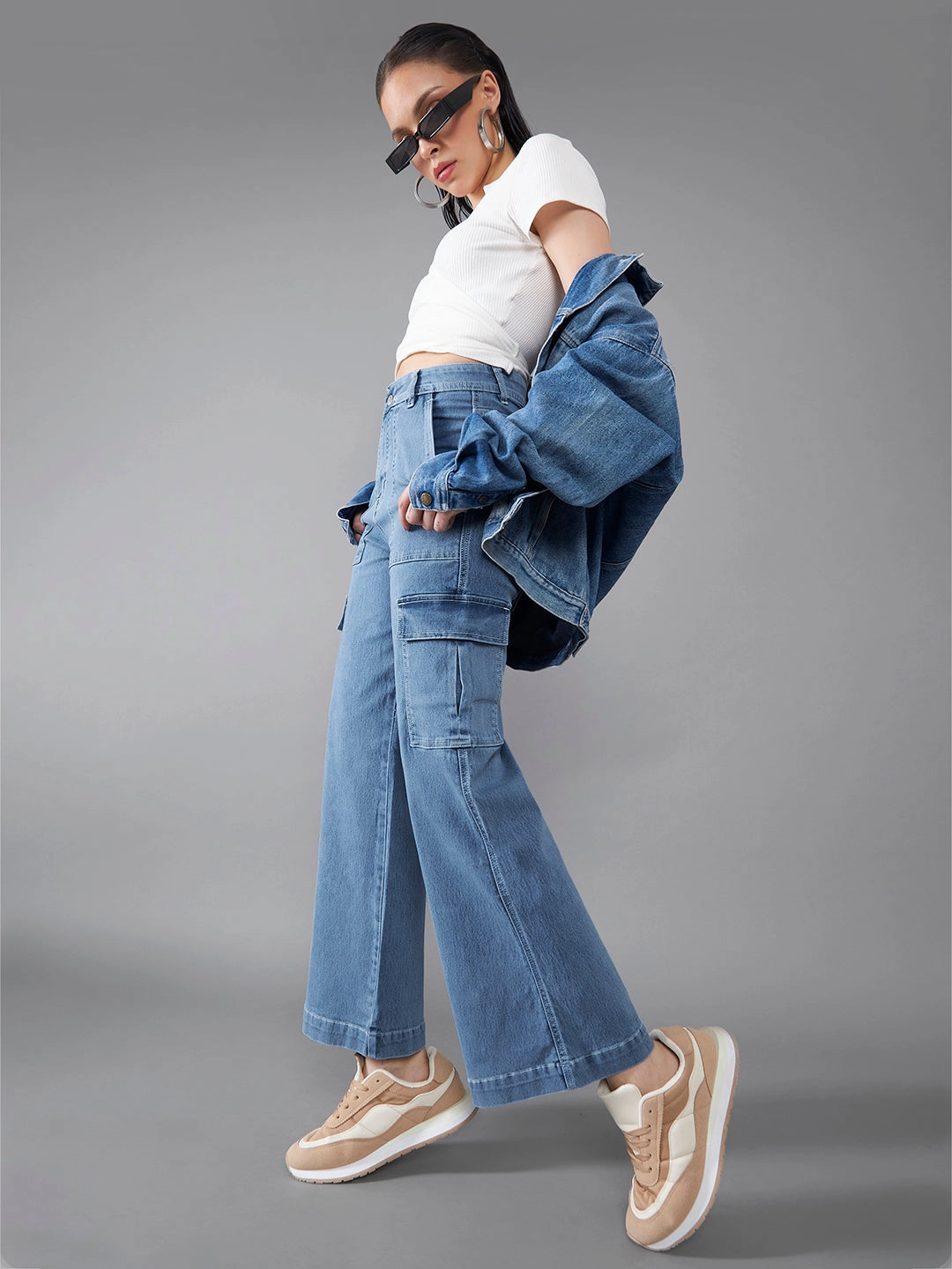 Smart Layer Cool Texture 24/7 Comfort Mid-Blue Wide-Leg High-Rise Stretchable Denim Jeans