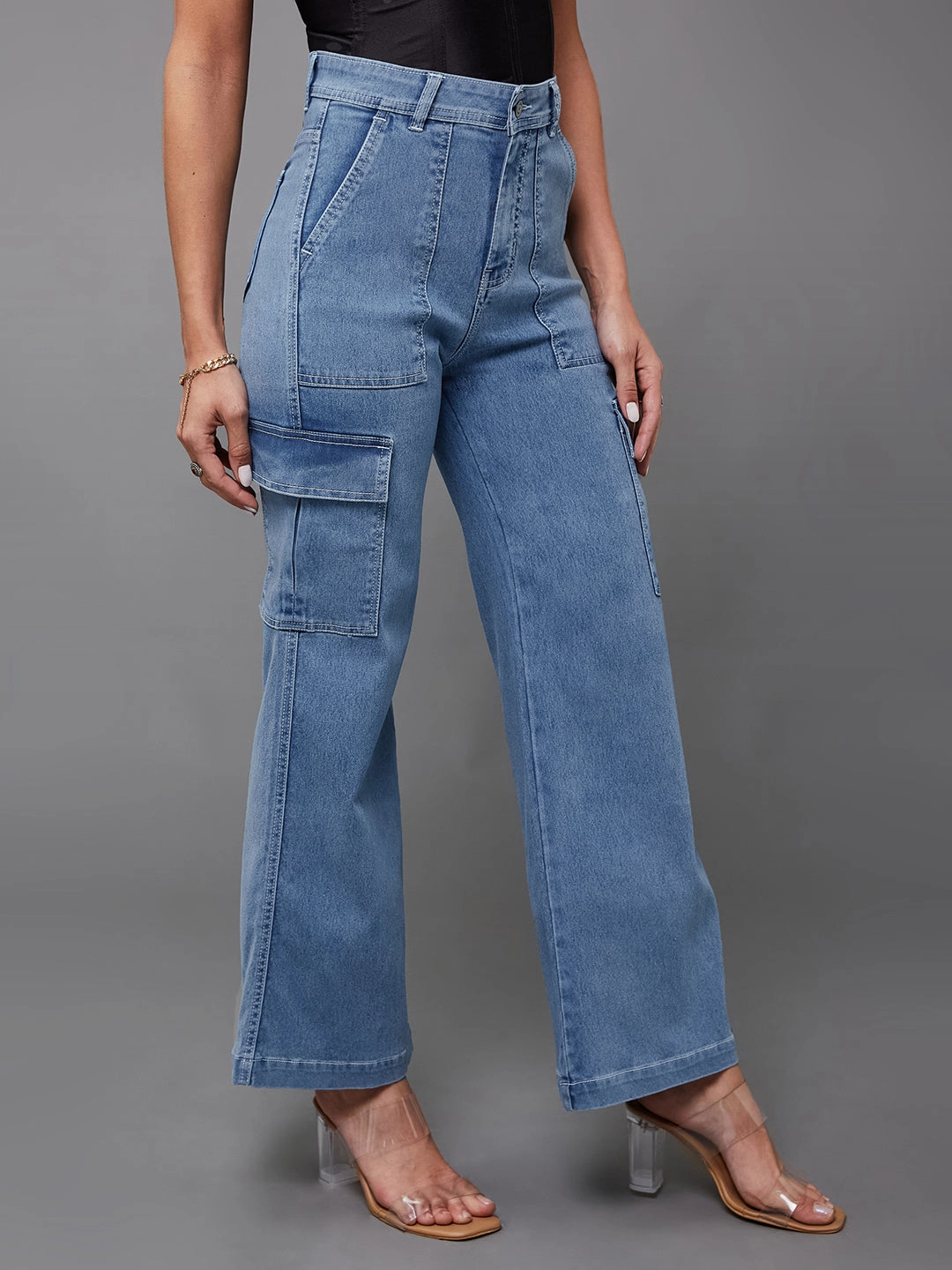 Urban Fit 24/7 Comfort Mid-Blue Wide-Leg High-Rise Stretchable Denim Jeans