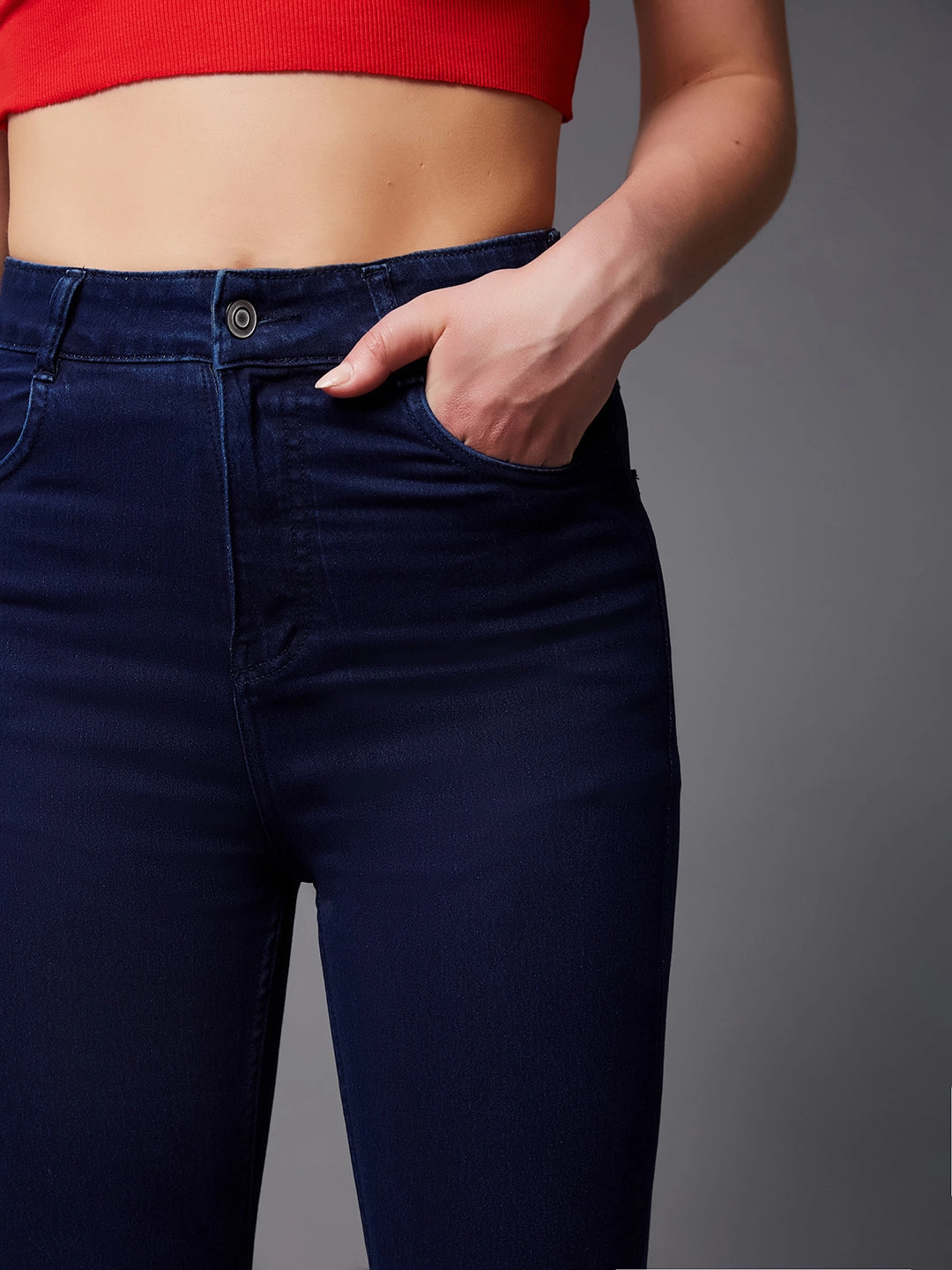 Traveler Gear Winter Warmth Smooth 24/7 Comfort Navy-Blue Bell-Bottom Bootcut High-Rise Stretchable Denim Jeans