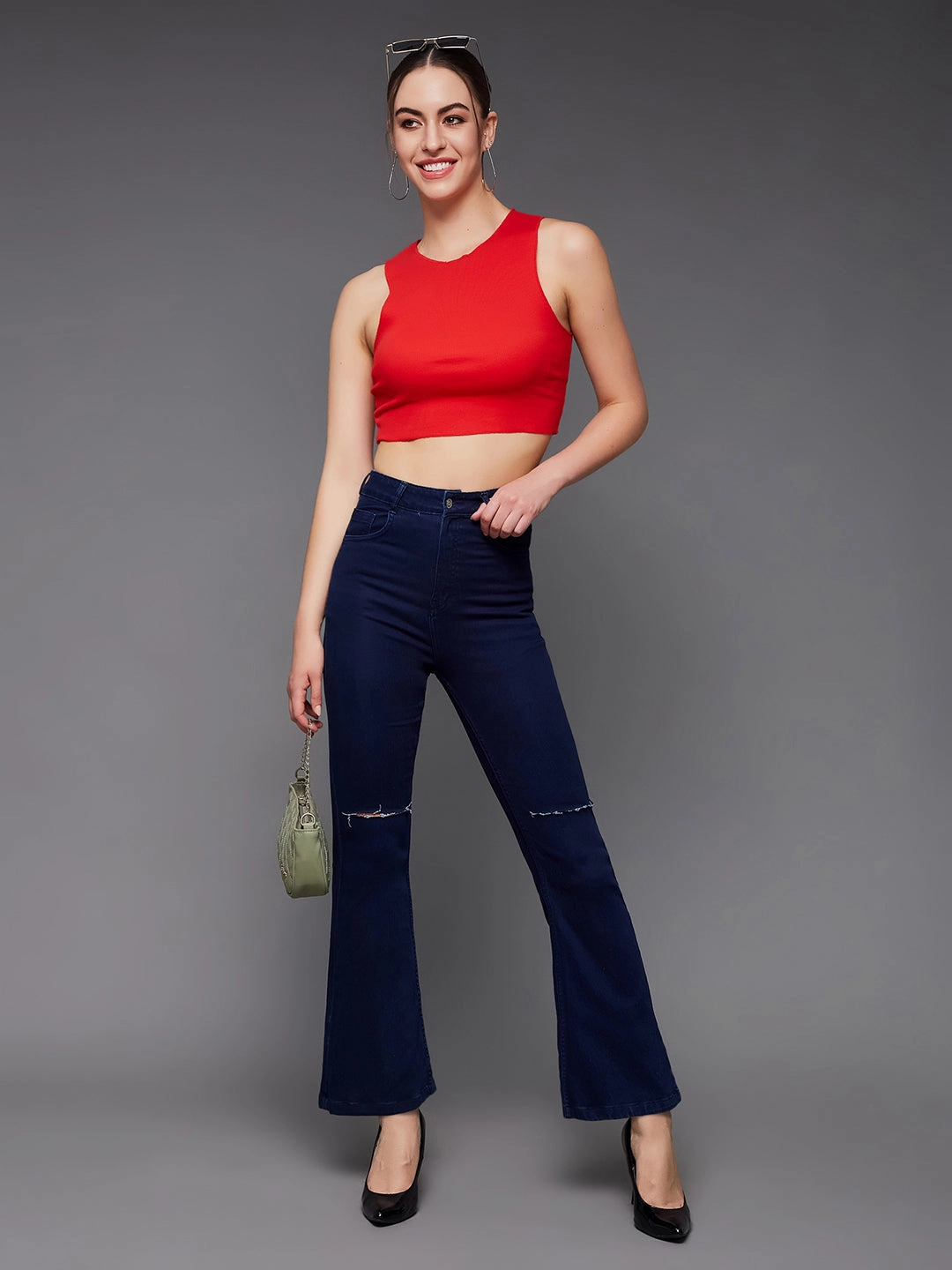 Bold Traveler Gear Comfortable Choice 24/7 Comfort Navy-Blue Bell-Bottom Bootcut High-Rise Stretchable Denim Jeans