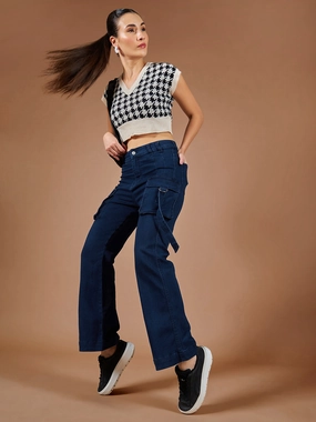 Smart Style Slim Modern 24/7 Comfort Navy-Blue Bell-Bottom Bootcut Hourglass High-Rise Stretchable Denim Jeans