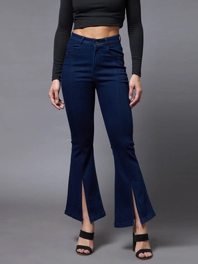 Casual Musthave 24/7 Comfort Navy-Blue Bell-Bottom Bootcut Hourglass High-Rise Stretchable Denim Slit Jeans