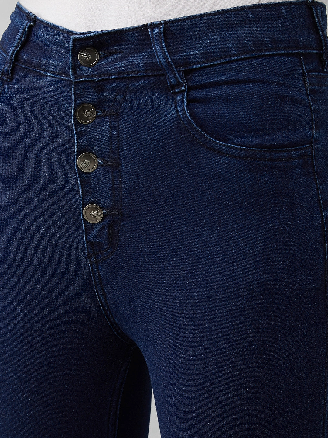 Neat Look 24/7 Comfort Navy-Blue Cotton Skinny-Fit Cropped High-Rise Stretchable Denim Jeans