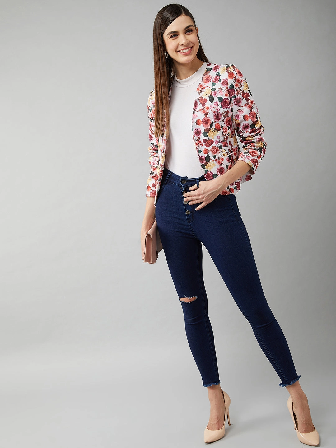 24/7 Comfort Navy-Blue Cotton Skinny-Fit Cropped High-Rise Stretchable Denim Jeans Festival Outfit Everyday Core Layer