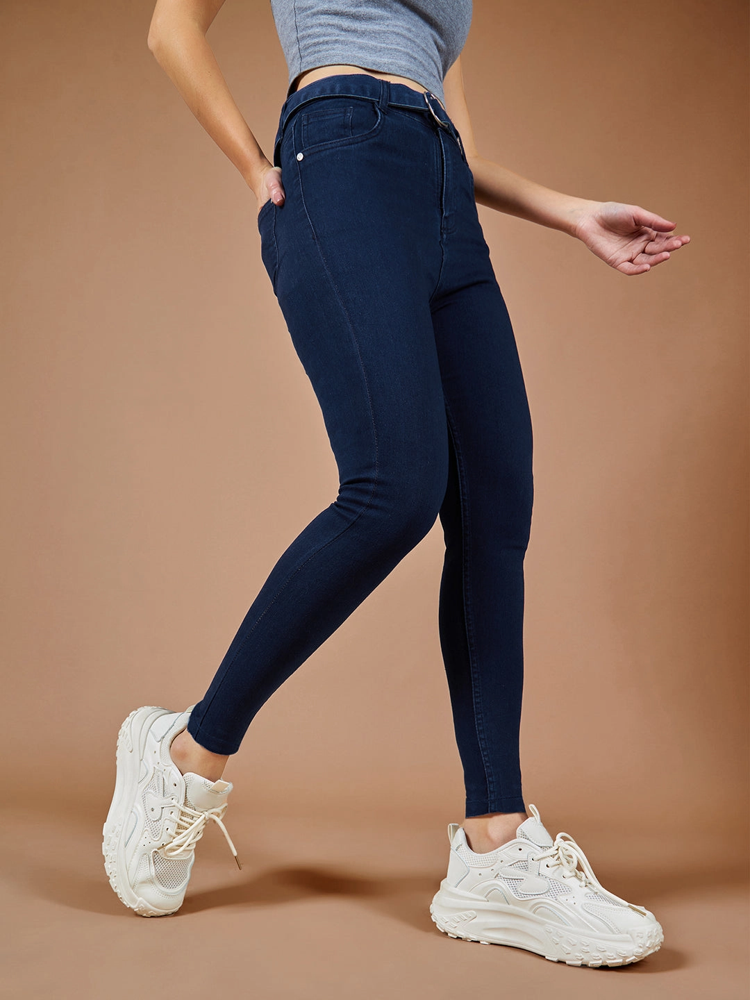 24/7 Comfort Navy-Blue Cotton Skinny-Fit Relaxed High-Rise Stretchable Denim Jeans Flexible Waistband