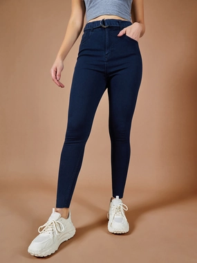 24/7 Comfort Navy-Blue Cotton Skinny-Fit Relaxed High-Rise Stretchable Denim Jeans Slim Holiday Vibes Teen Outfit
