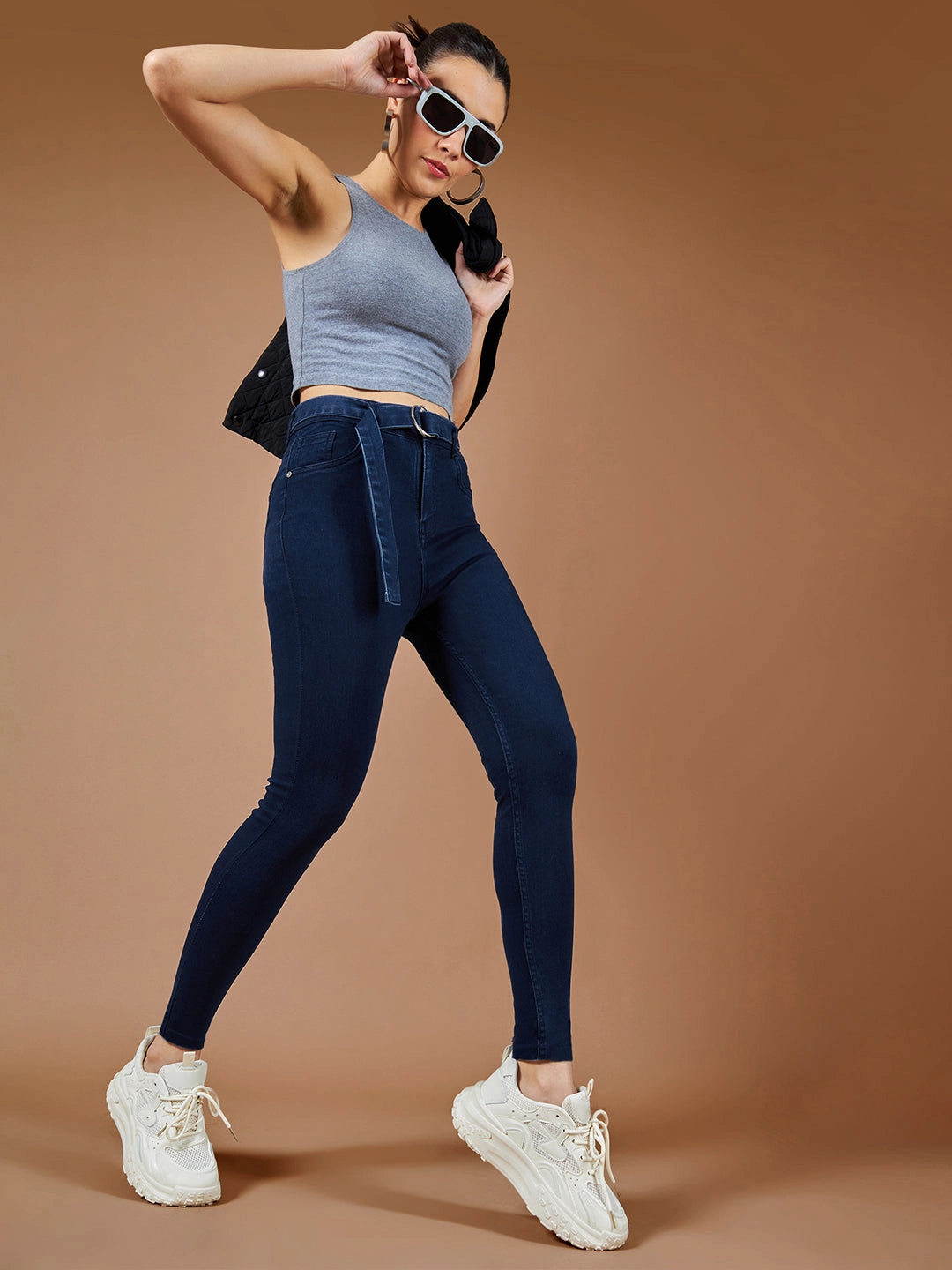 24/7 Comfort Navy-Blue Cotton Skinny-Fit Relaxed High-Rise Stretchable Denim Jeans Style Simplicity Colorfast Denim