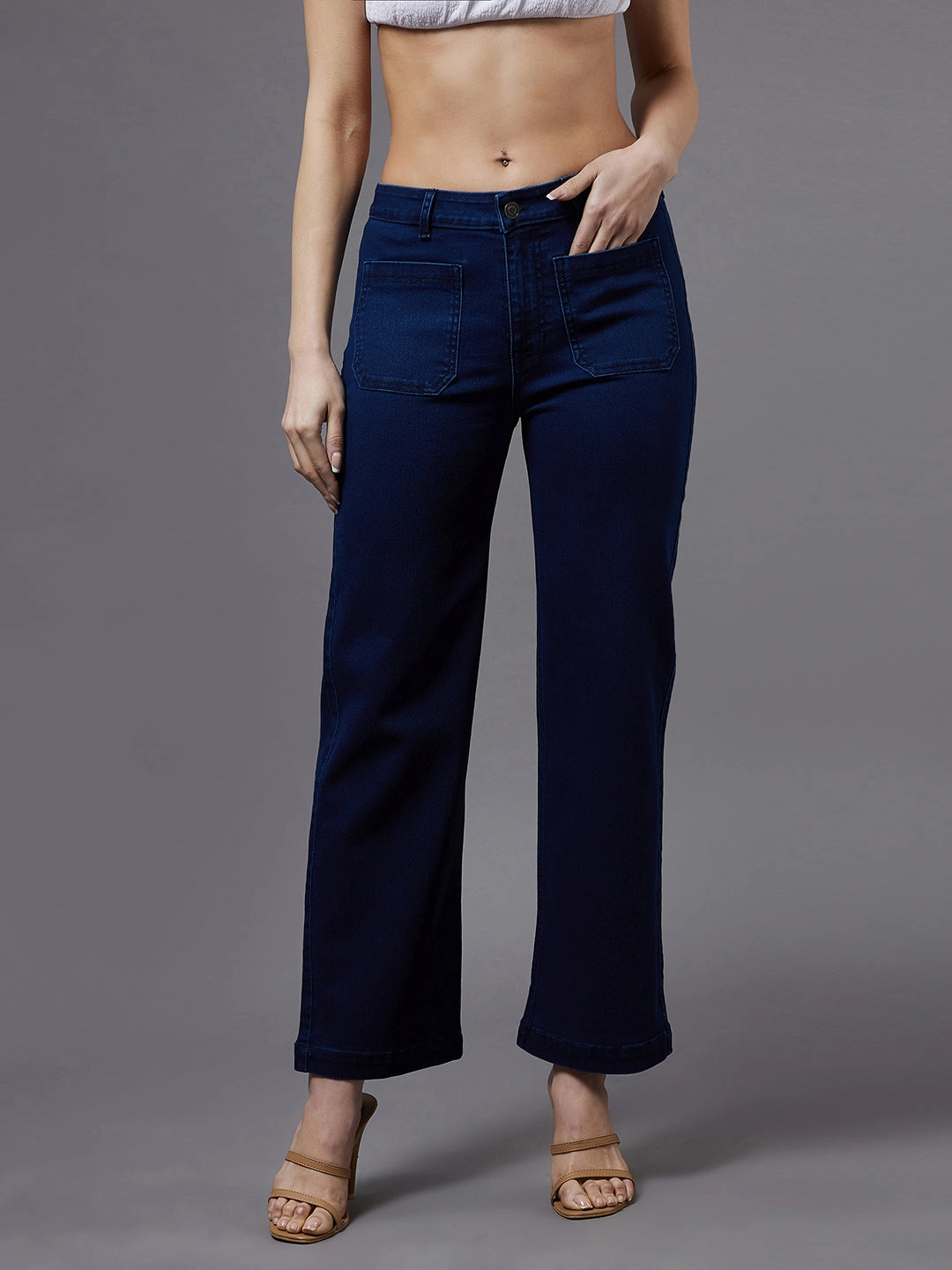 Timeless Edge 24/7 Comfort Navy-Blue flared High-Rise Stretchable Denim Jeans
