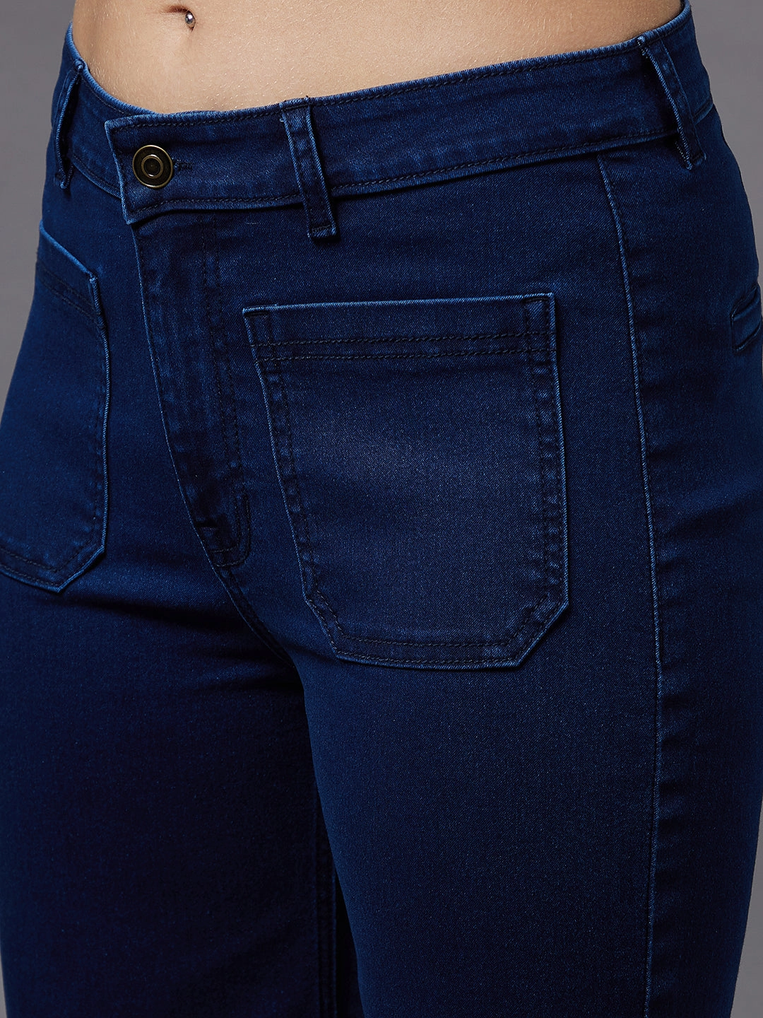 Soft Texture Brunch Outfit Summer Vibes Versatile 24/7 Comfort Navy-Blue flared High-Rise Stretchable Denim Jeans