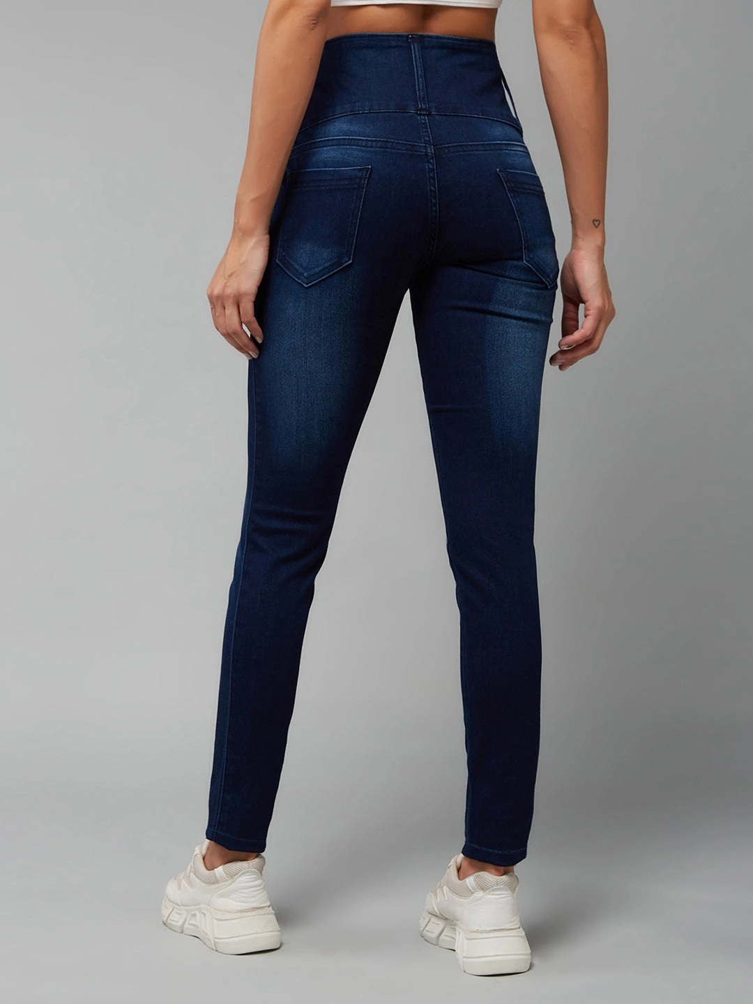 24/7 Comfort Navy-Blue Skinny-Fit High-Rise Knee-Slit Stretchable High-Rise Denim Jeans Soft Eco Friendly Smooth Breathable
