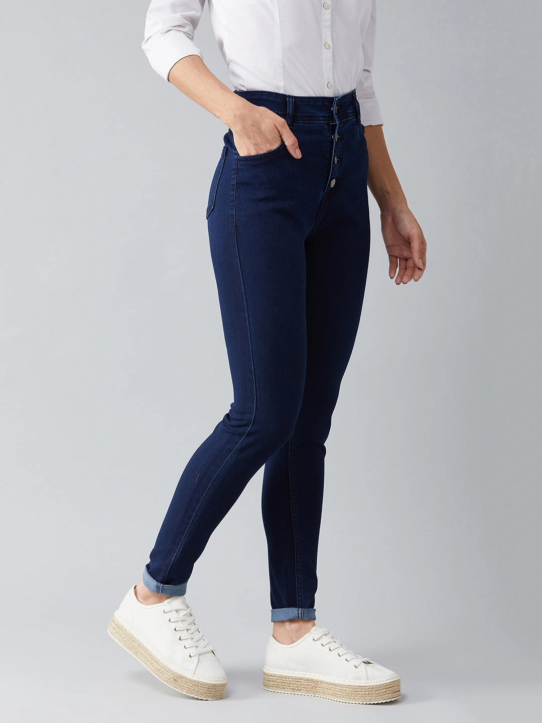 24/7 Comfort Navy-Blue Skinny-Fit High-Rise Stretchable Denim Jeans Great Base Flexible Match