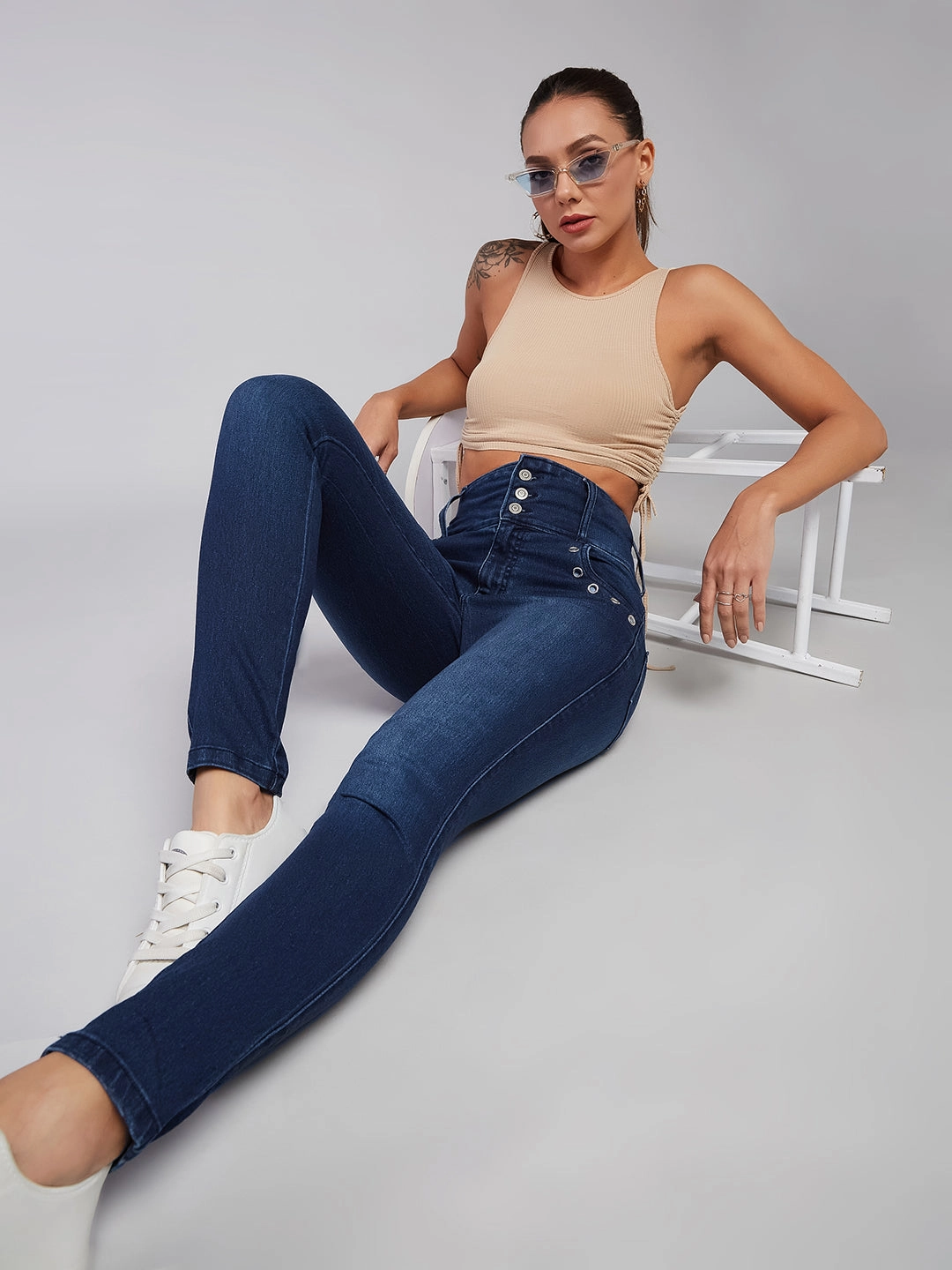 Classic Style Eco Friendly Fashion Lover Morning Stroll 24/7 Comfort Navy Blue Skinny-Fit High-Rise Stretchable Denim Pants