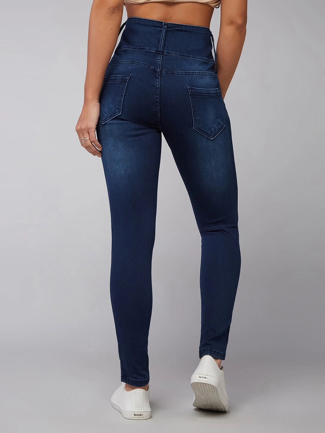 Tailored Comfort 24/7 Comfort Navy Blue Skinny-Fit High-Rise Stretchable Denim Pants