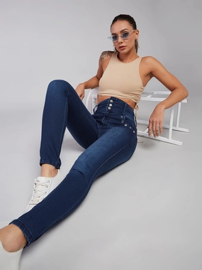 Classic Style Eco Friendly Fashion Lover Morning Stroll 24/7 Comfort Navy Blue Skinny-Fit High-Rise Stretchable Denim Pants