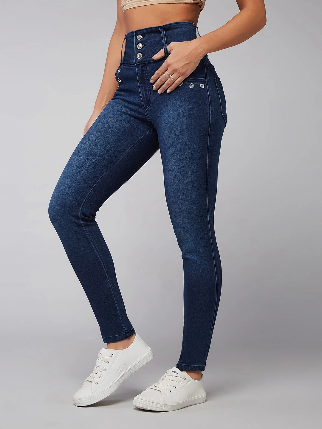 Versatile Comfort 24/7 Comfort Navy Blue Skinny-Fit High-Rise Stretchable Denim Pants