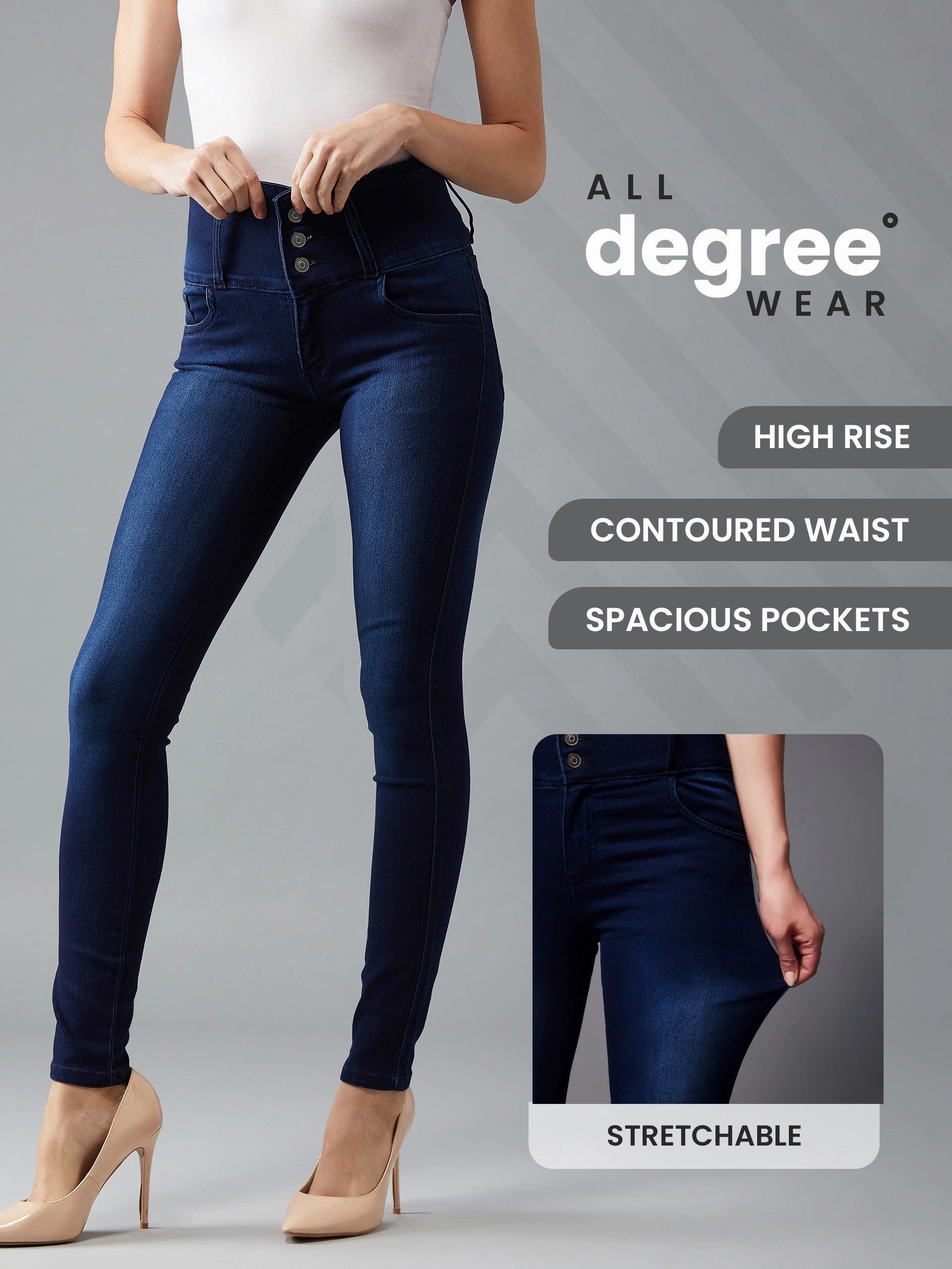24/7 Comfort Navy-Blue Skinny-Fit High-Rise Stretchable High-Rise Denim Jeans Spring Mood Outdoor Enthusiast Formal