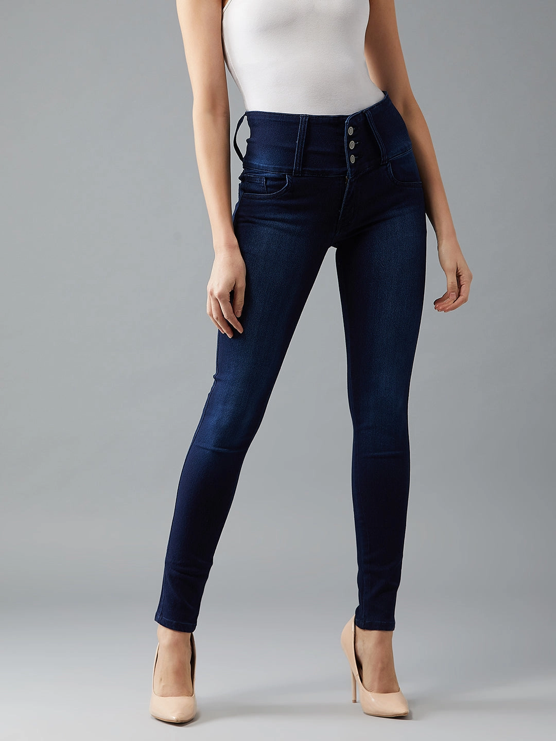 Universal Look Student Outfit Earthy 24/7 Comfort Navy-Blue Skinny-Fit High-Rise Stretchable High-Rise Denim Jeans