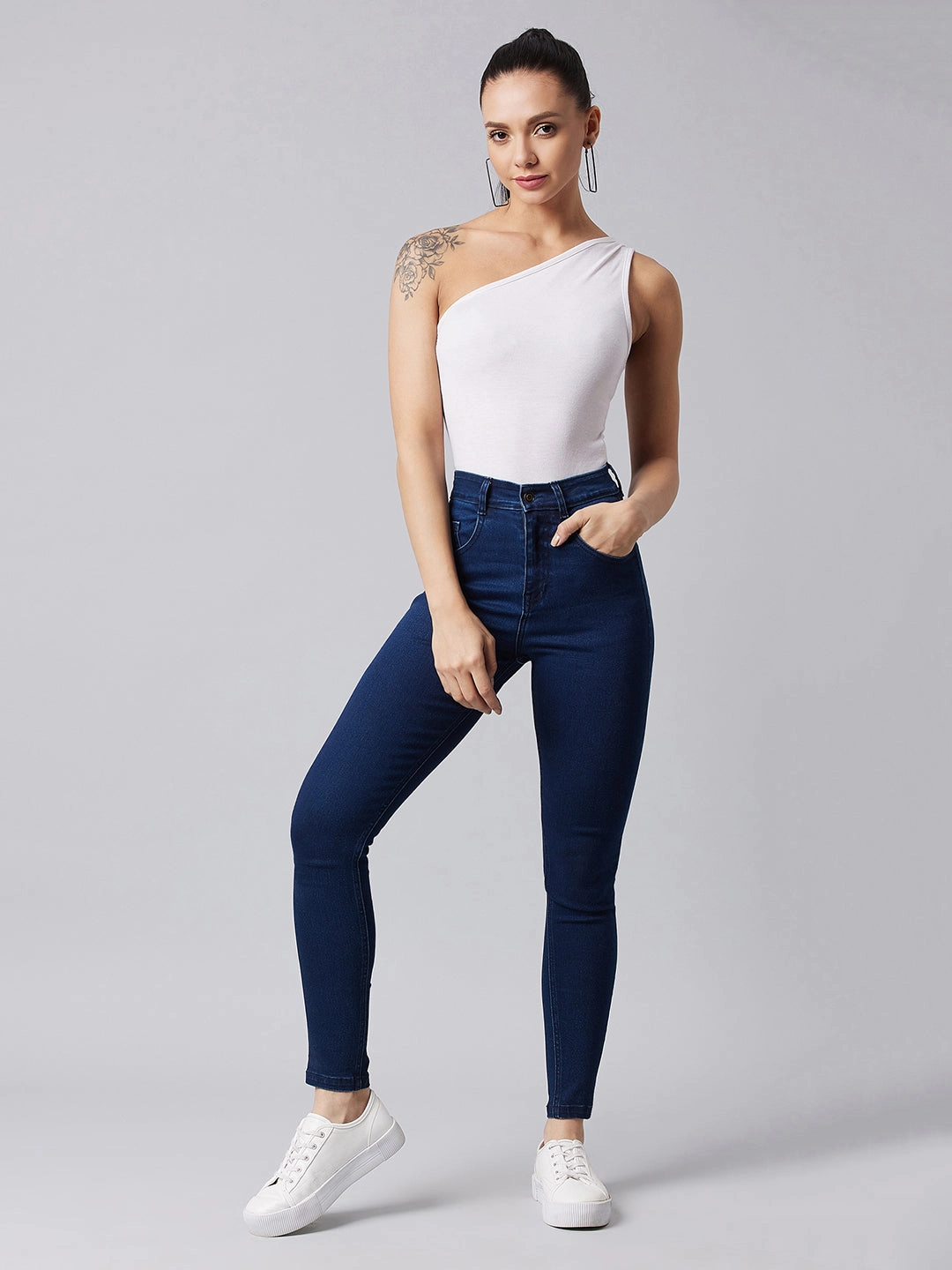Clean Outfit 24/7 Comfort Navy-Blue Skinny High-Rise Stretchable Denim Jeans