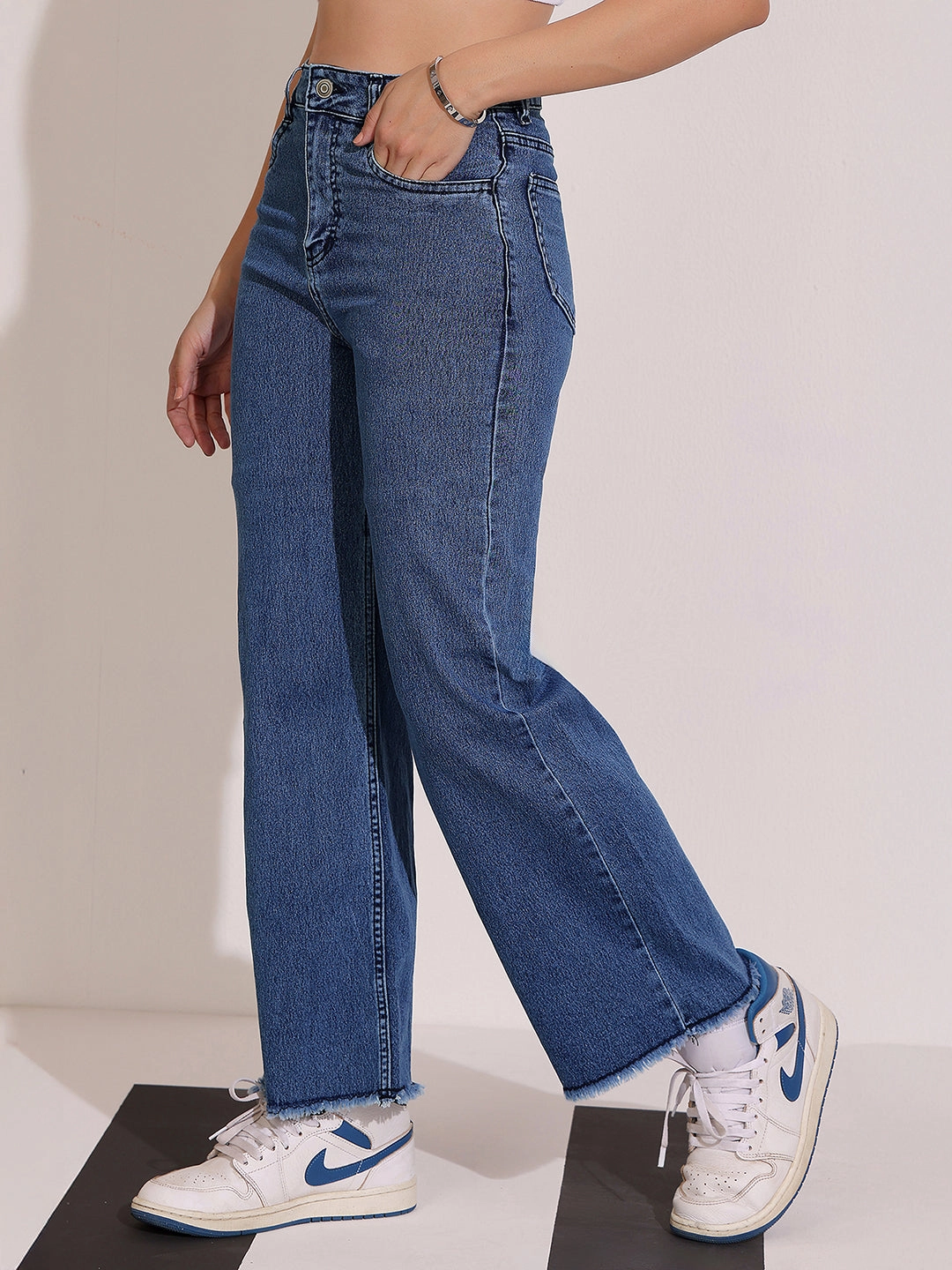 All Rounder 24/7 Comfort Navy-Blue Wide-Leg High Rise Regular-Length Stretchable Denim Jeans