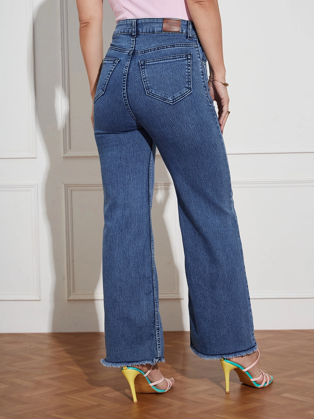 24/7 Comfort Navy-Blue Wide-Leg High Rise Regular-Length Stretchable Denim Jeans Simple Layers
