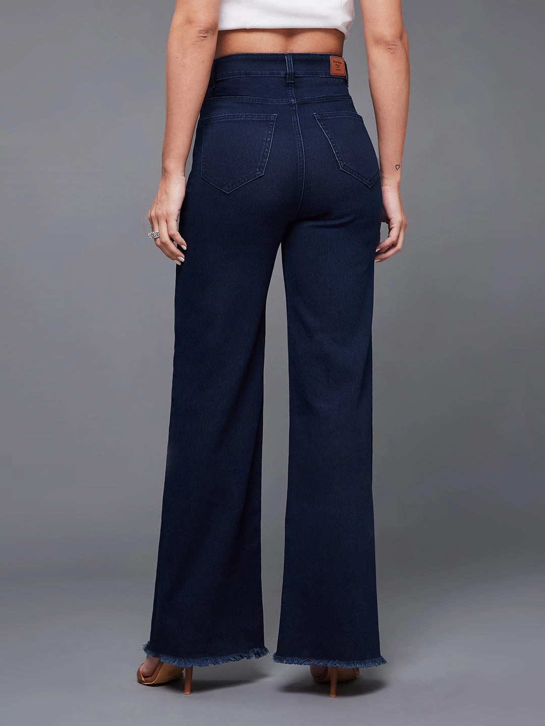 24/7 Comfort Navy-Blue Wide-Leg High-Rise Stretchable Denim Jeans Outfit Mix Morning Ready