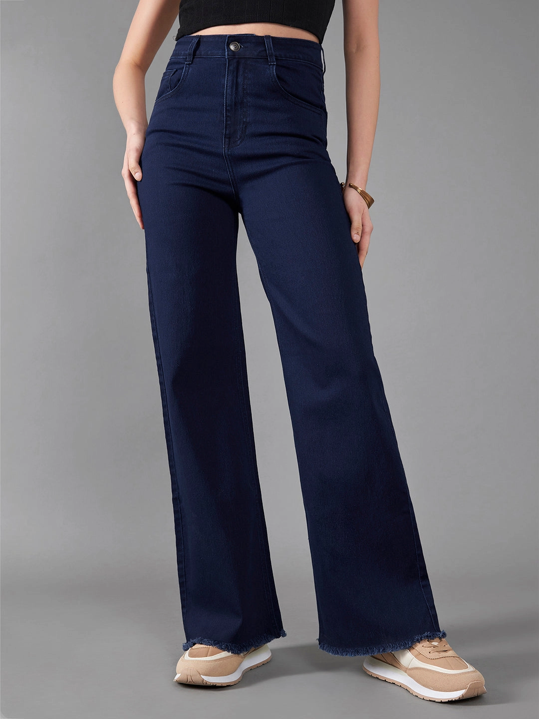 Traveler Gear Sustainable Work Meeting Beach Day 24/7 Comfort Navy-Blue Wide-Leg High-Rise Stretchable Denim Jeans