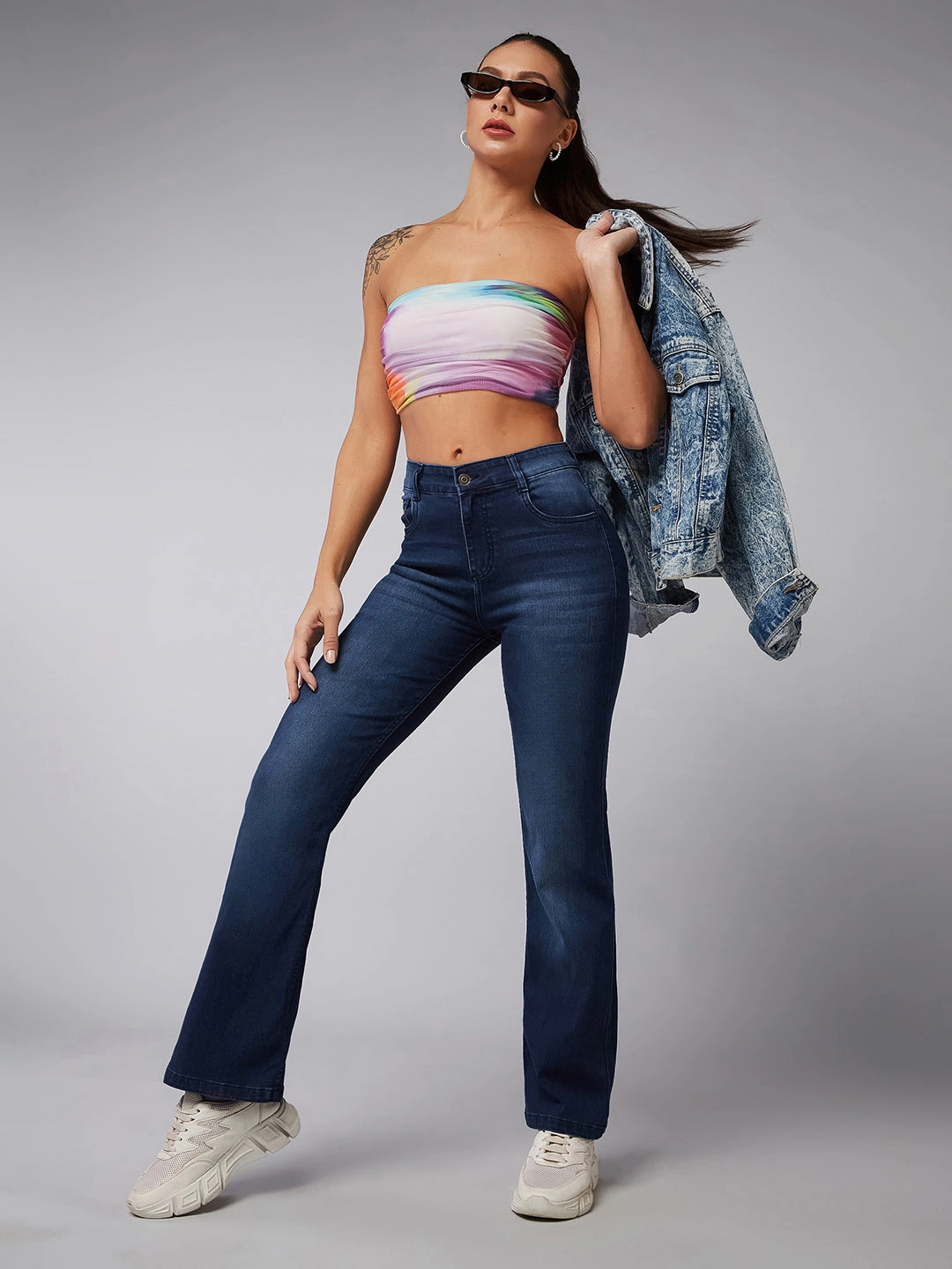 Winter Warmth Outdoor Adventure 24/7 Comfort Navy-Blue Wide-Leg Mid-Rise Stretchable Denim Jeans