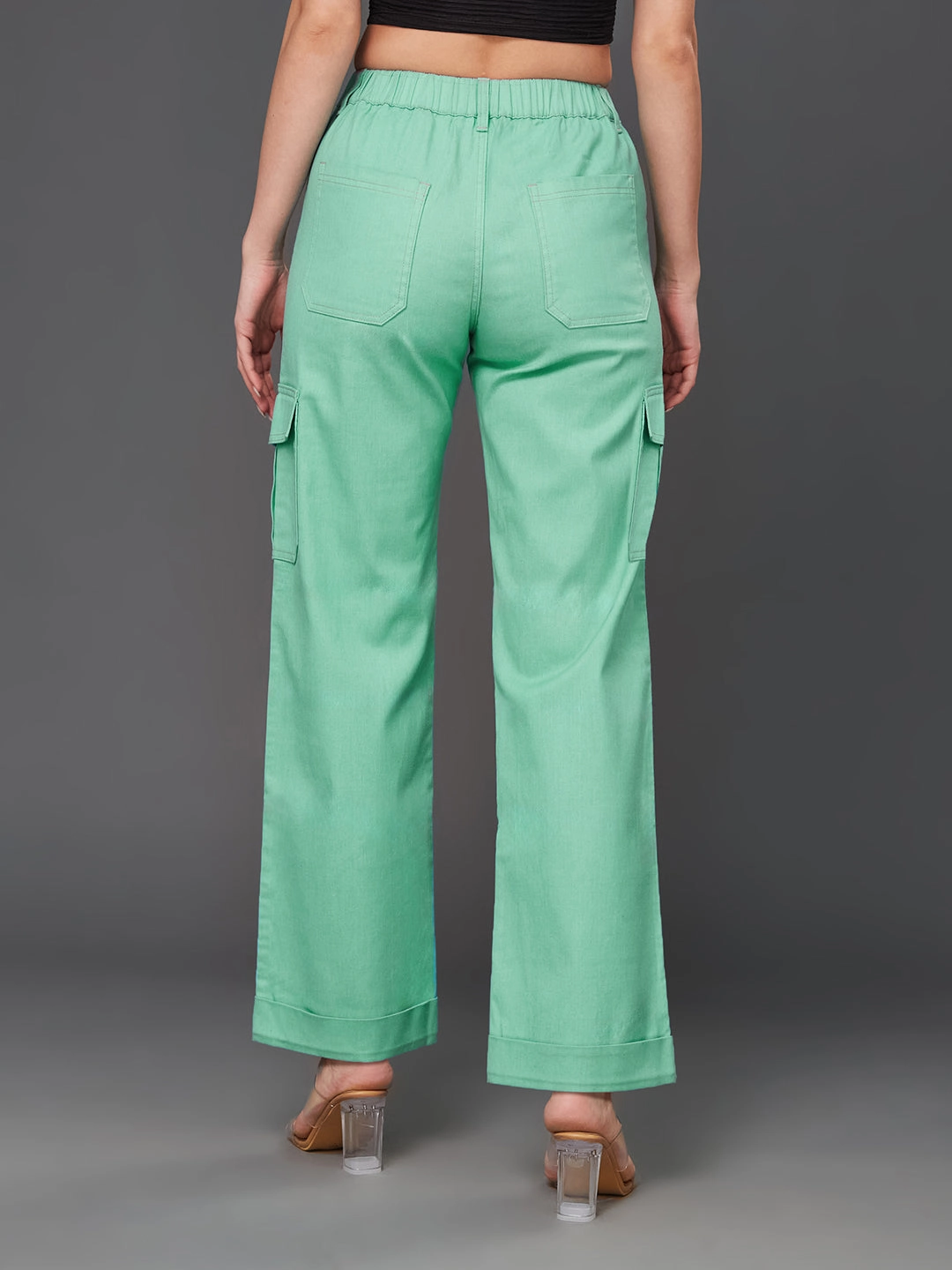 24/7 Comfort Turquoise Wide-Leg High-Rise Stretchable Denim Pants Casual Luxury Winter Warmth