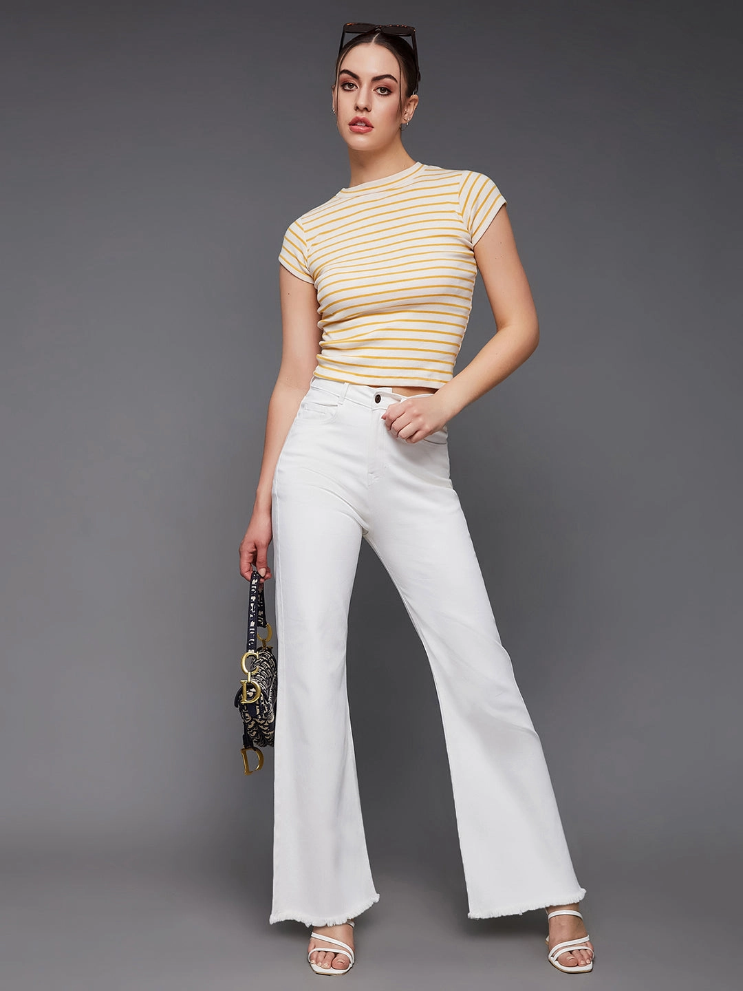 Modern Minimalist Fashion Lover 24/7 Comfort White Bell-Bottom Bootcut High-Rise Stretchable Denim Jeans